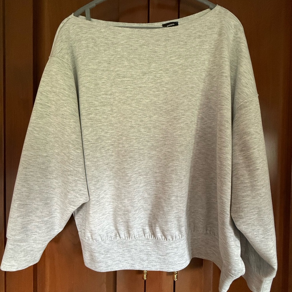 Express Off-Shoulder Light Gray Women's Knit Top - Picture 2 of 7